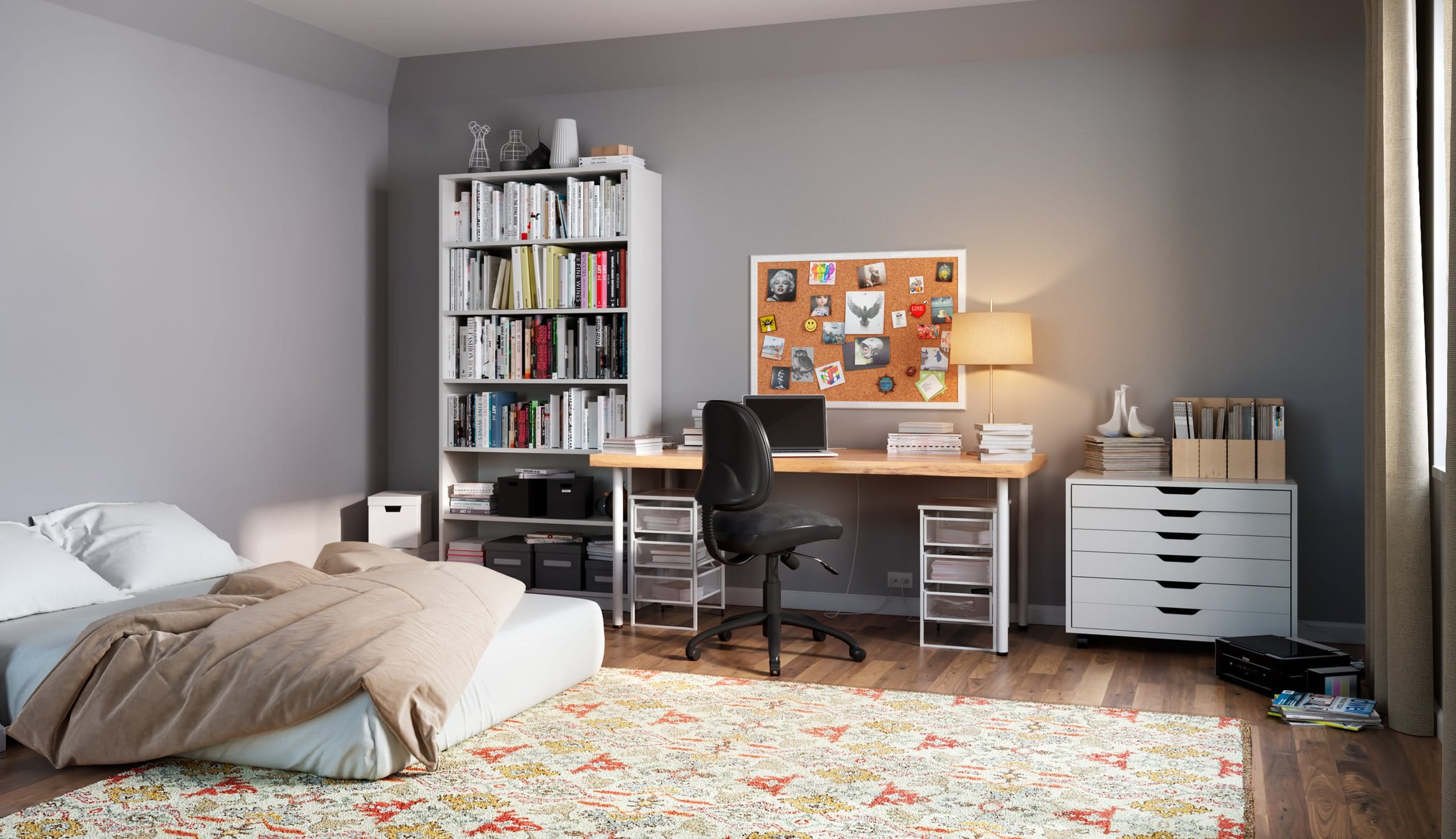 Home office thrown into a spare bedroom without much storage by California Closets